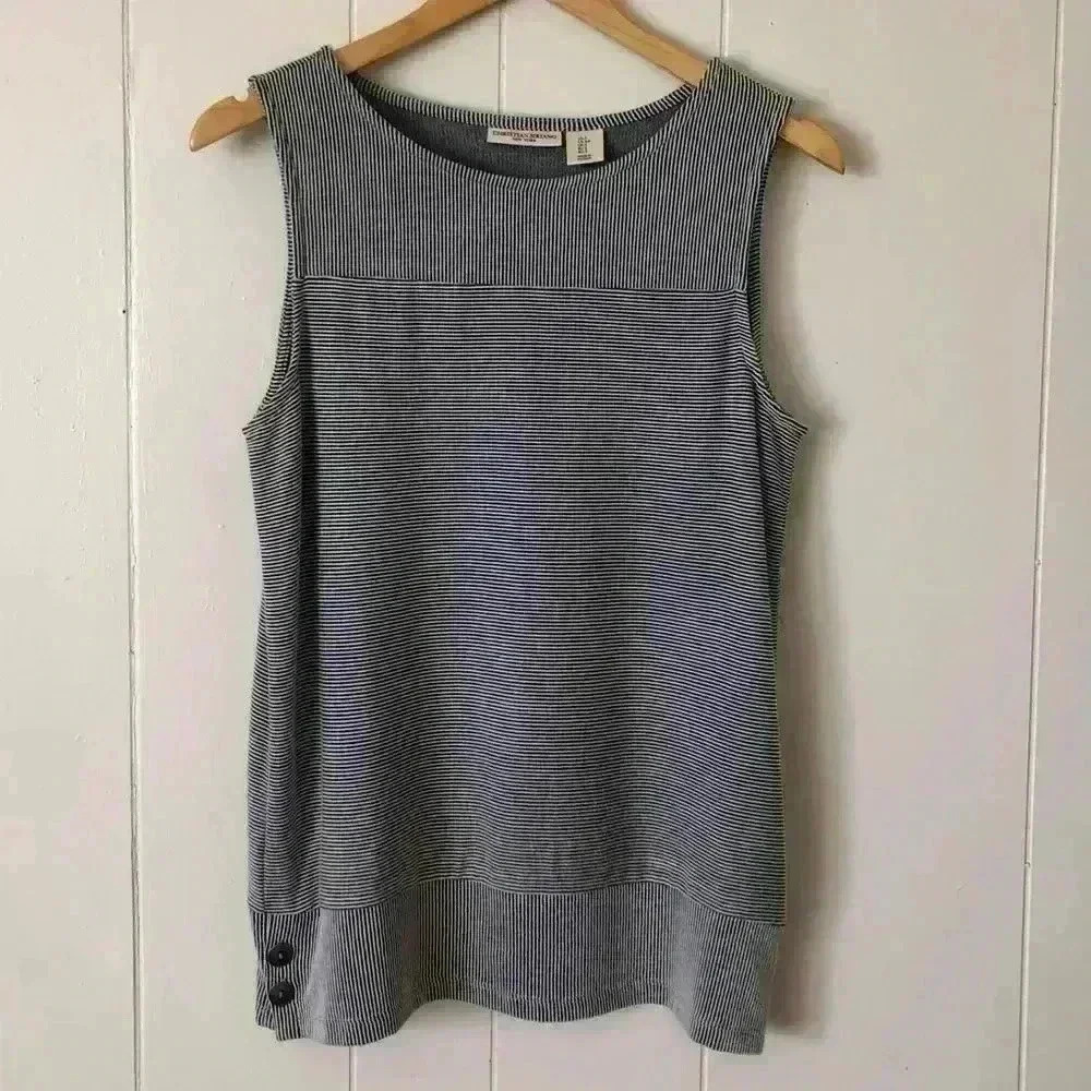 Christian Siriano Women's Striped Sleeveless Navy Blue & White Top Blouse Size S - Picture 1 of 6